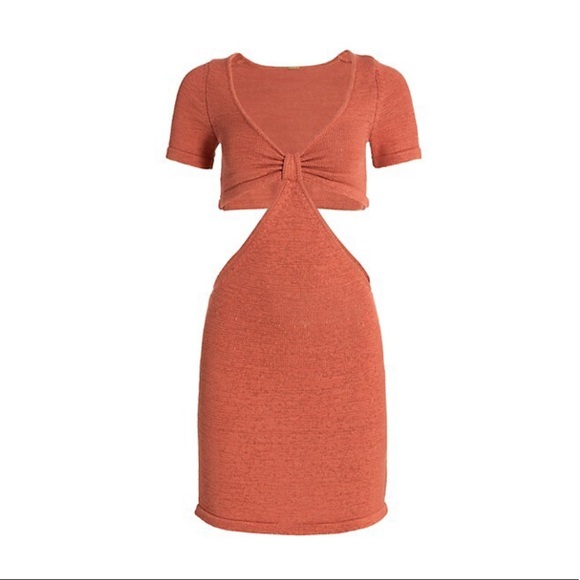 Cult Gaia Orange Billie Knit Side Cutout Short Casual Dress - Picture 4 of 16